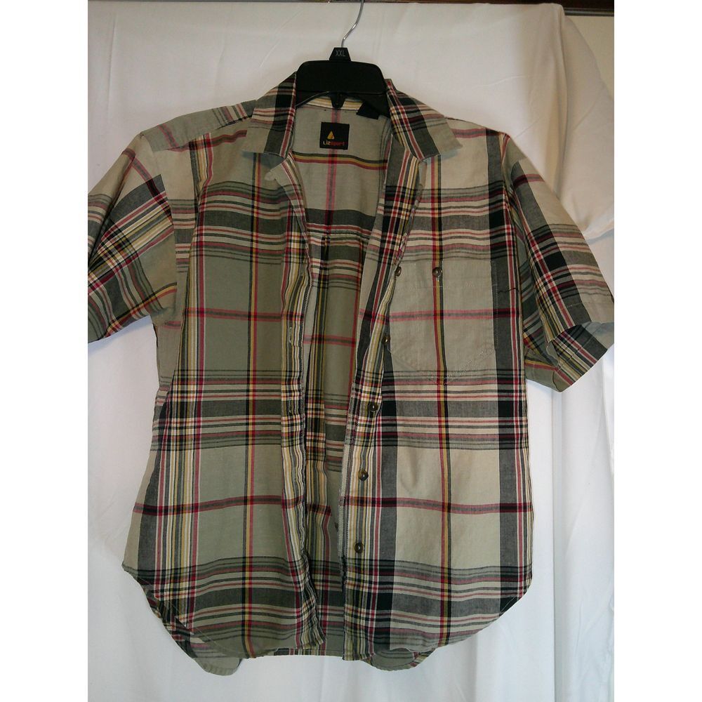 Vintage LizSport Tan Plaid Short‎ Sleeve Button-Up Shirt Casual  Small
